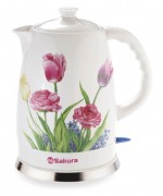 Чайник керамический электрический Sakura SA-2028T тюльпаны 